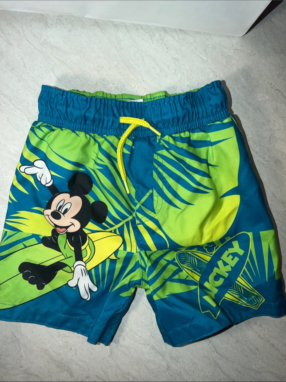 Disney Blue & Lime Mickey Mouse Boys' Swim Trunks
